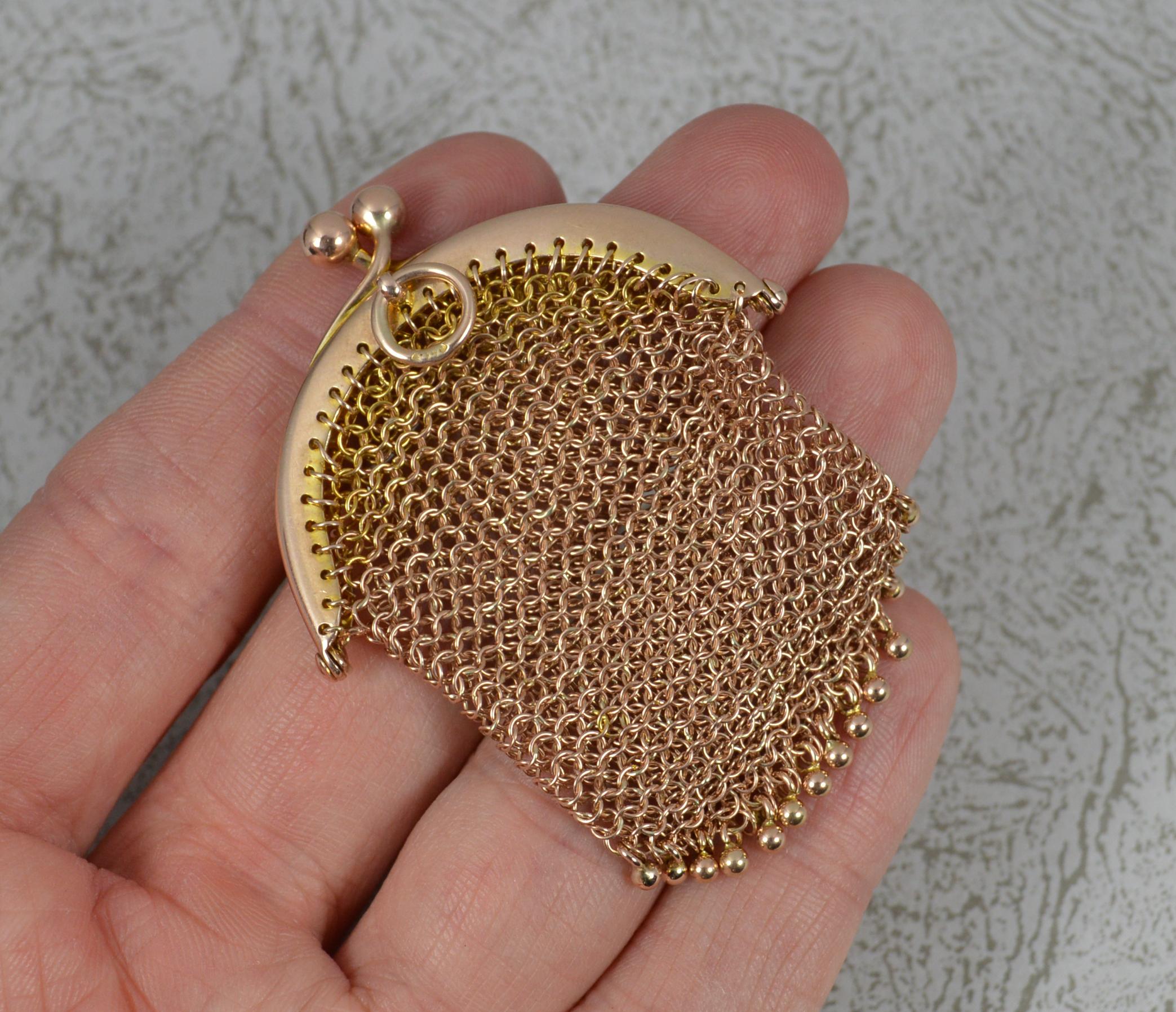 Antique 9 Carat Rose Gold Ladies Coin Purse Chainmail Bag 1