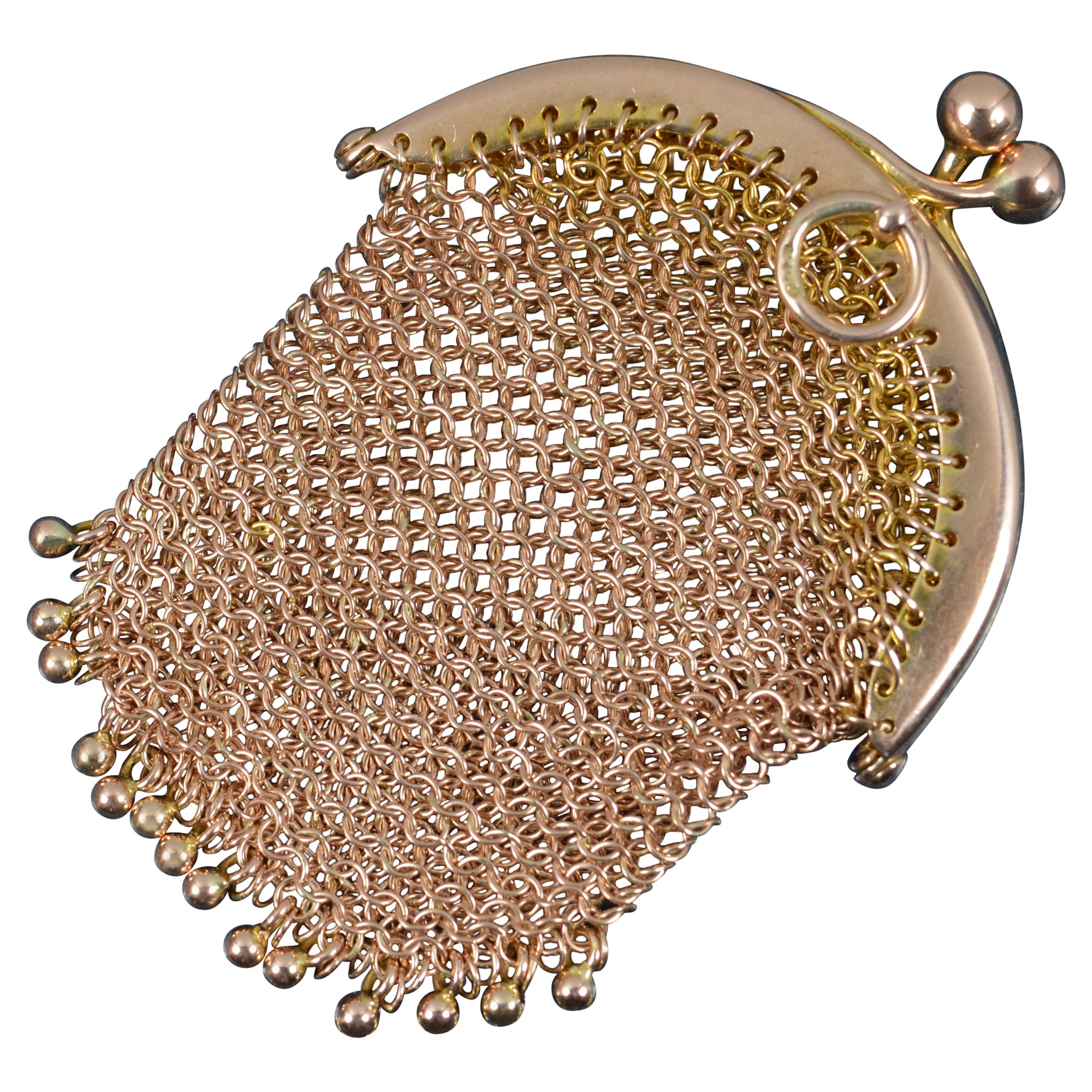 Antique 9 Carat Rose Gold Ladies Coin Purse Chainmail Bag