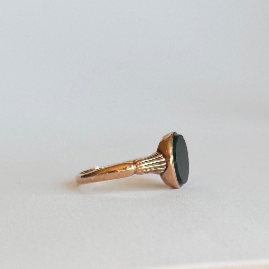 Antique 9 Carat Soft Tone Rose Gold Bloodstone Signet Ring 1