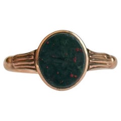 Antique 9 Carat Soft Tone Rose Gold Bloodstone Signet Ring
