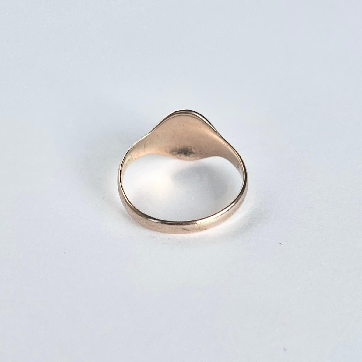 Women's or Men's Antique 9 Carat Soft Tone Rose Gold Signet Ring For Sale