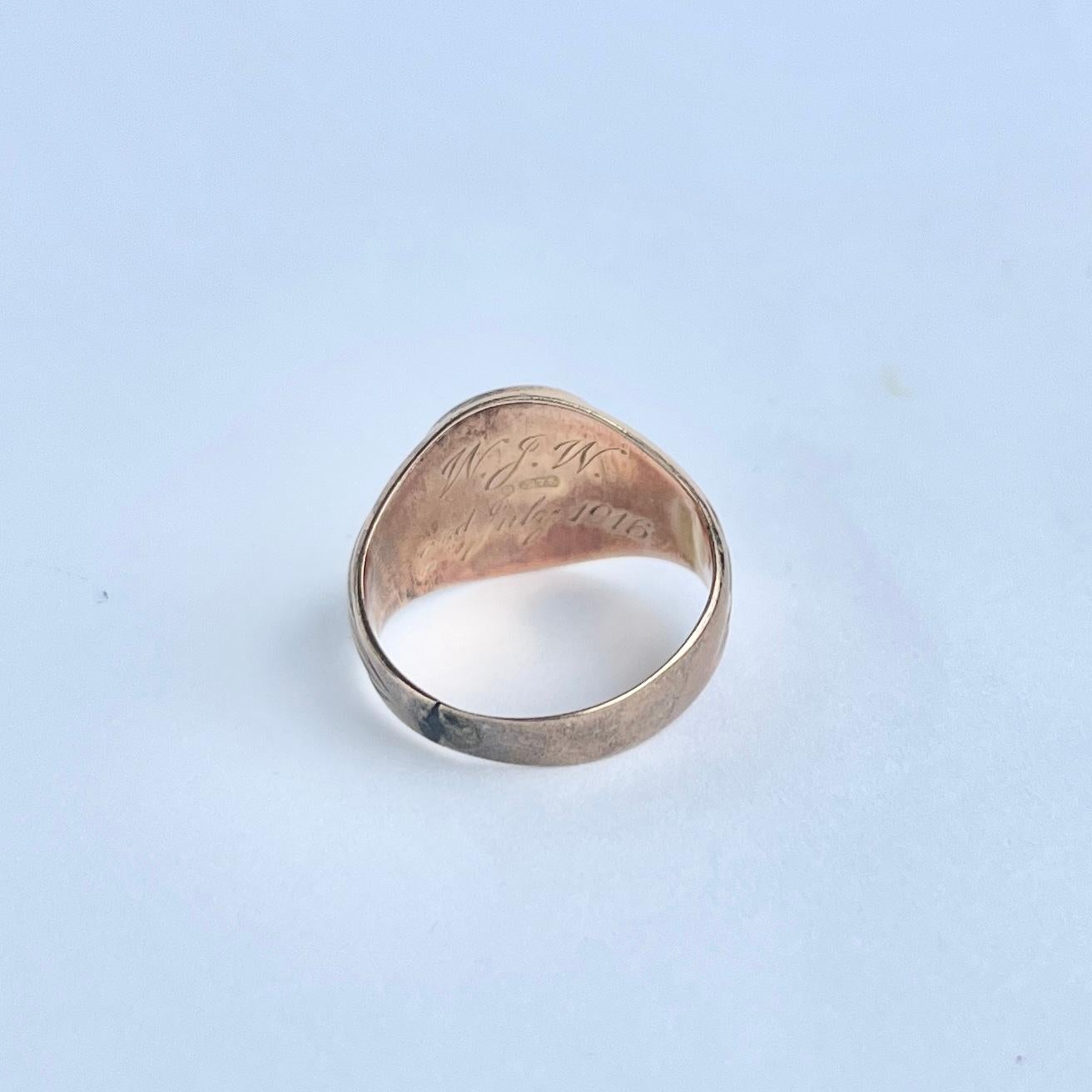 Women's or Men's Antique 9 Carat Soft Tone Rose Gold Signet Ring For Sale