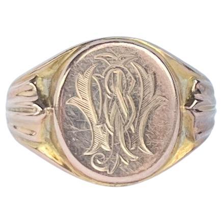Anillo de sello antiguo de oro rosa de 9 quilates en tono suave