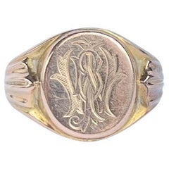 Bague sigillaire ancienne en or rose de 9 carats de couleur douce