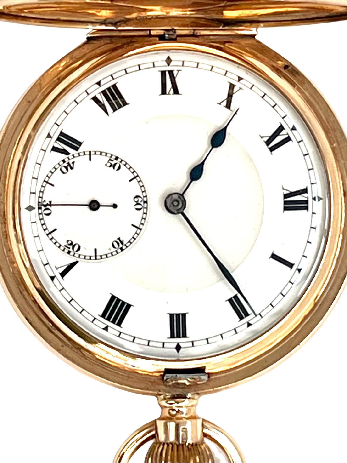 Antique 9 Carat Solid Gold Half Hunter Pocket Watch In Good Condition For Sale In London, GB