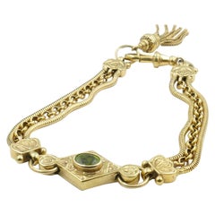 Antique 9 Carat Yellow Gold and Peridot Albertina Chain Bracelet