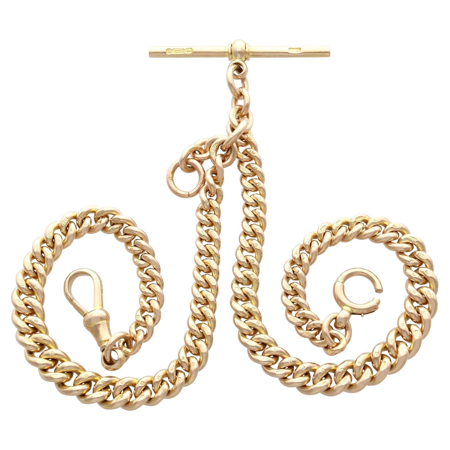 Antique 9 ct Yellow Gold Double Albert Watch Chain For Sale