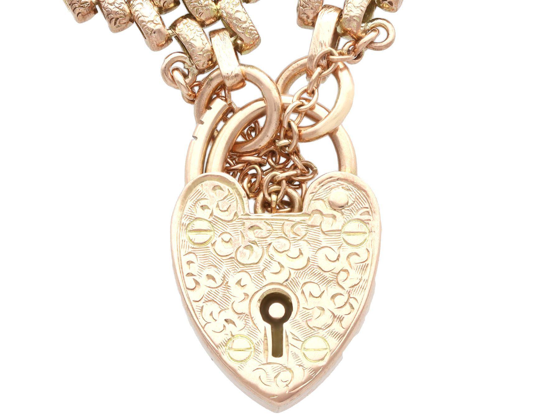 Women's or Men's Antique 9K Rose Gold Gate Link Bracelet For Sale