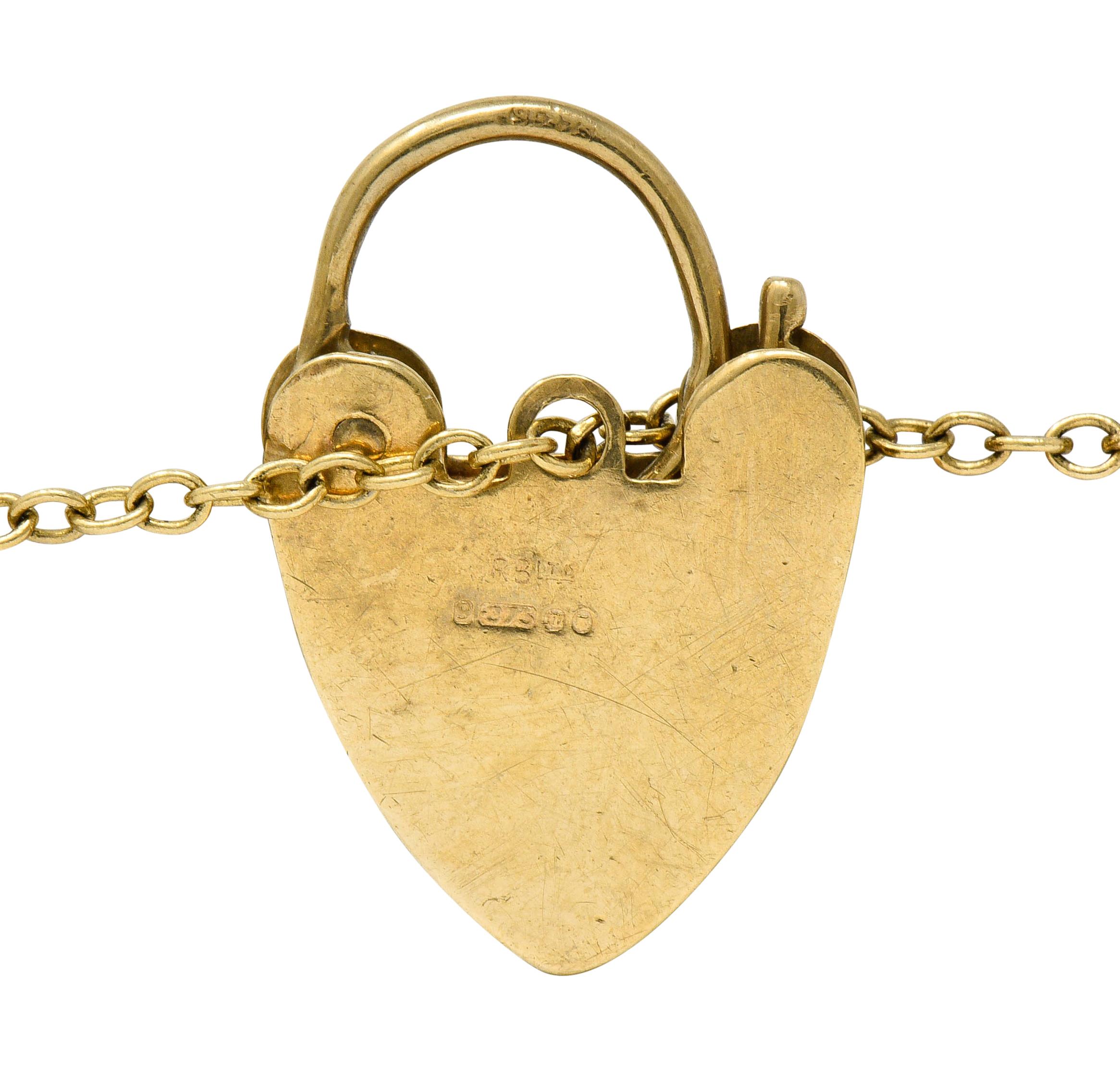 Antikes 9 Karat Gold Britisches Herz Vorhängeschloss Charm Armband für Damen oder Herren