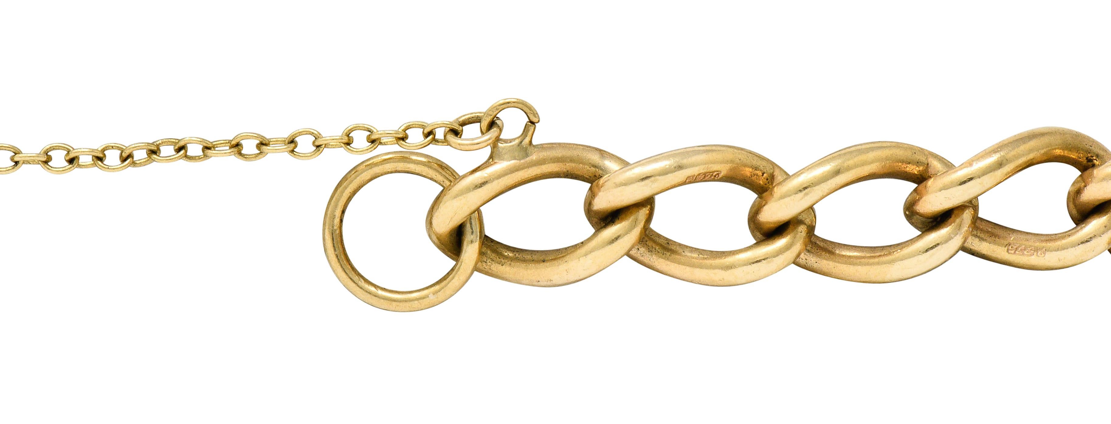 Antikes 9 Karat Gold Britisches Herz Vorhängeschloss Charm Armband 2