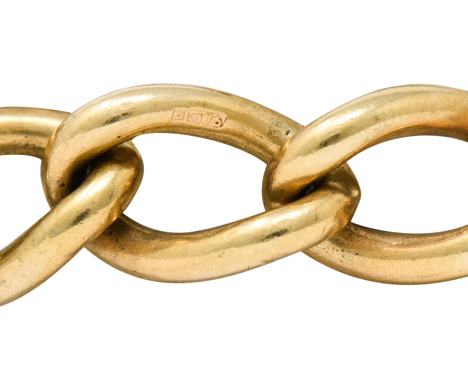 Antikes 9 Karat Gold Britisches Herz Vorhängeschloss Charm Armband 3
