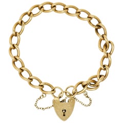 Antique bracelet à breloques en or 9 carats avec cadenas en forme de coeur britannique