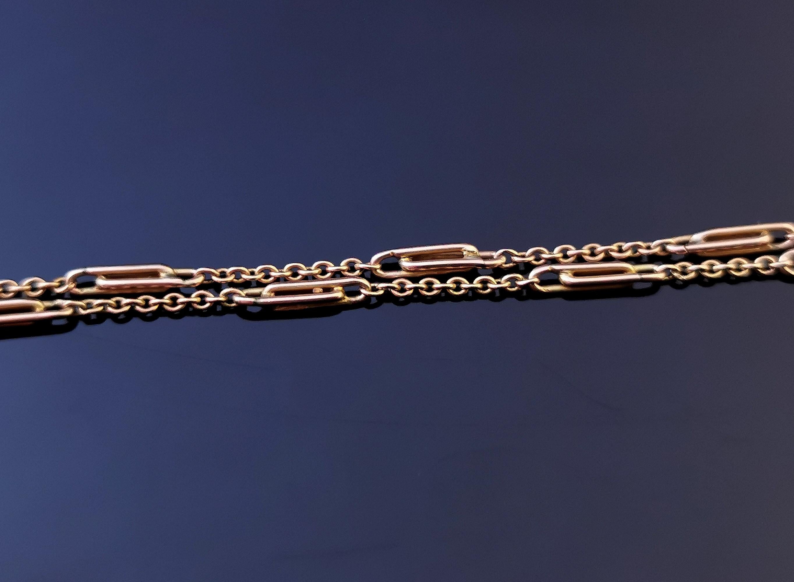 Antique 9 Karat Gold Fancy Link Chain Necklace, Edwardian 3
