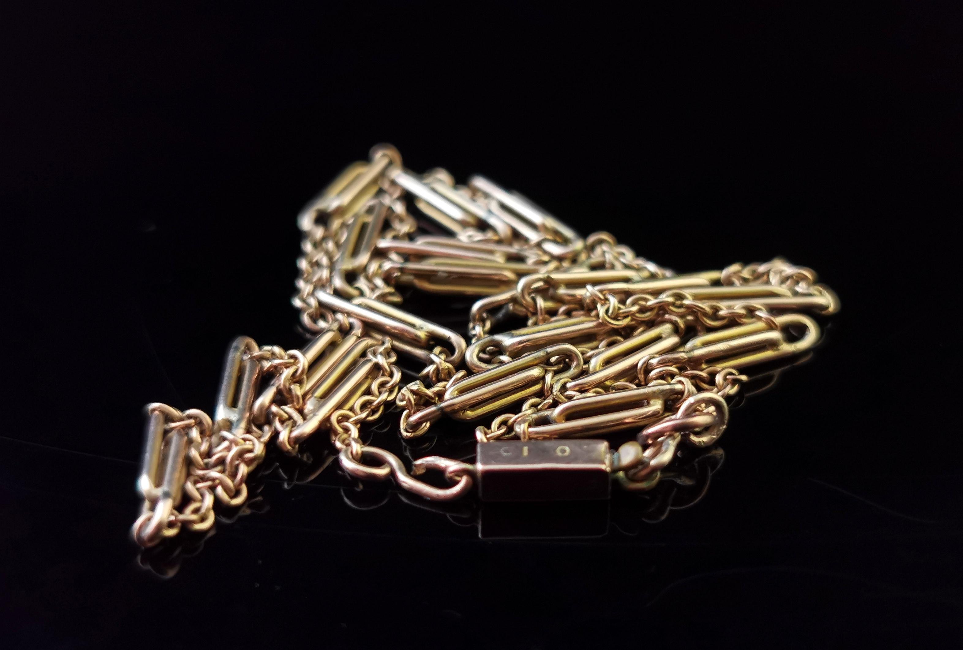 Antique 9 Karat Gold Fancy Link Chain Necklace, Edwardian 5
