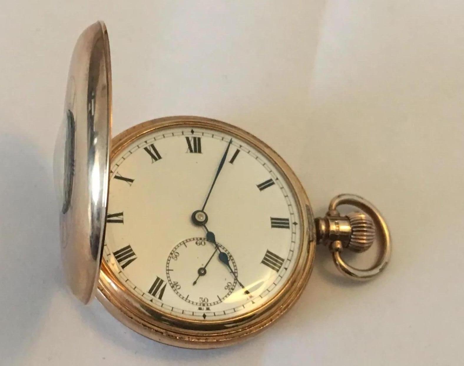 Antique 9 Karat Gold Keyless Half Hunter Dennison Case Pocket Watch For Sale 7