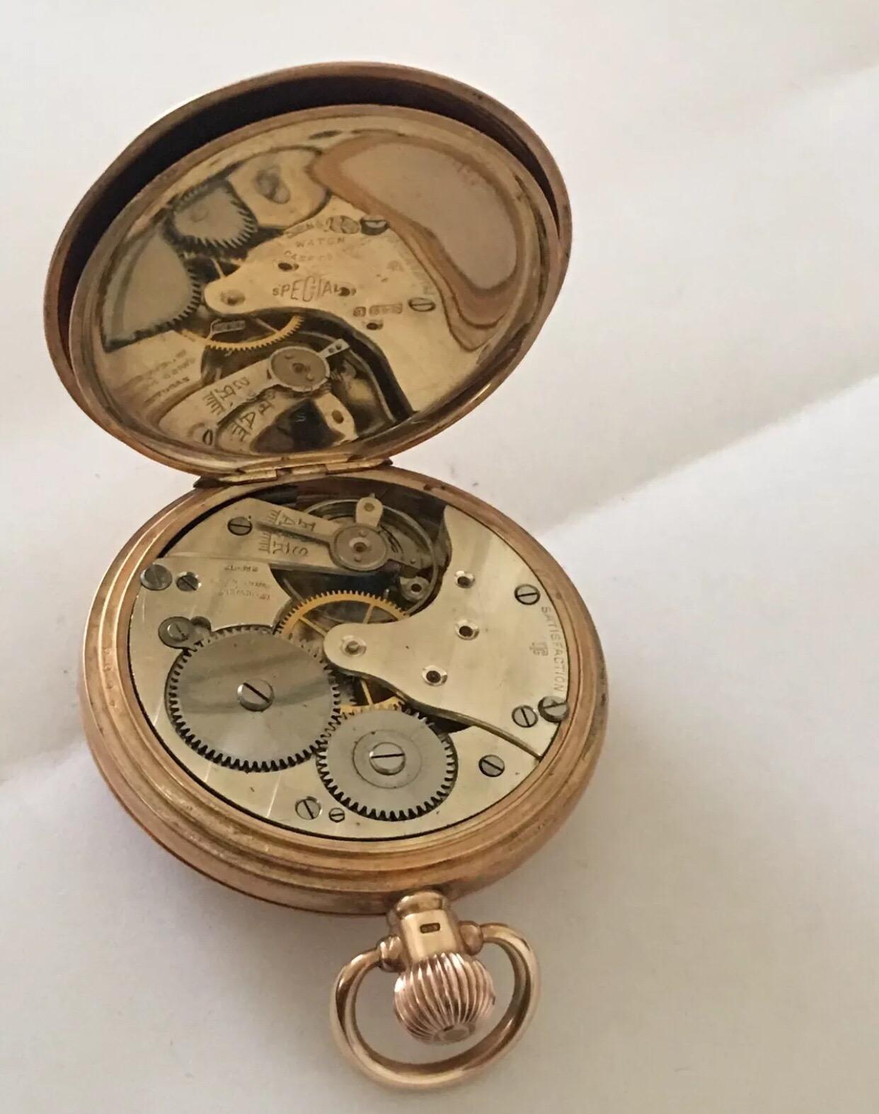 Antique 9 Karat Gold Keyless Half Hunter Dennison Case Pocket Watch For Sale 1