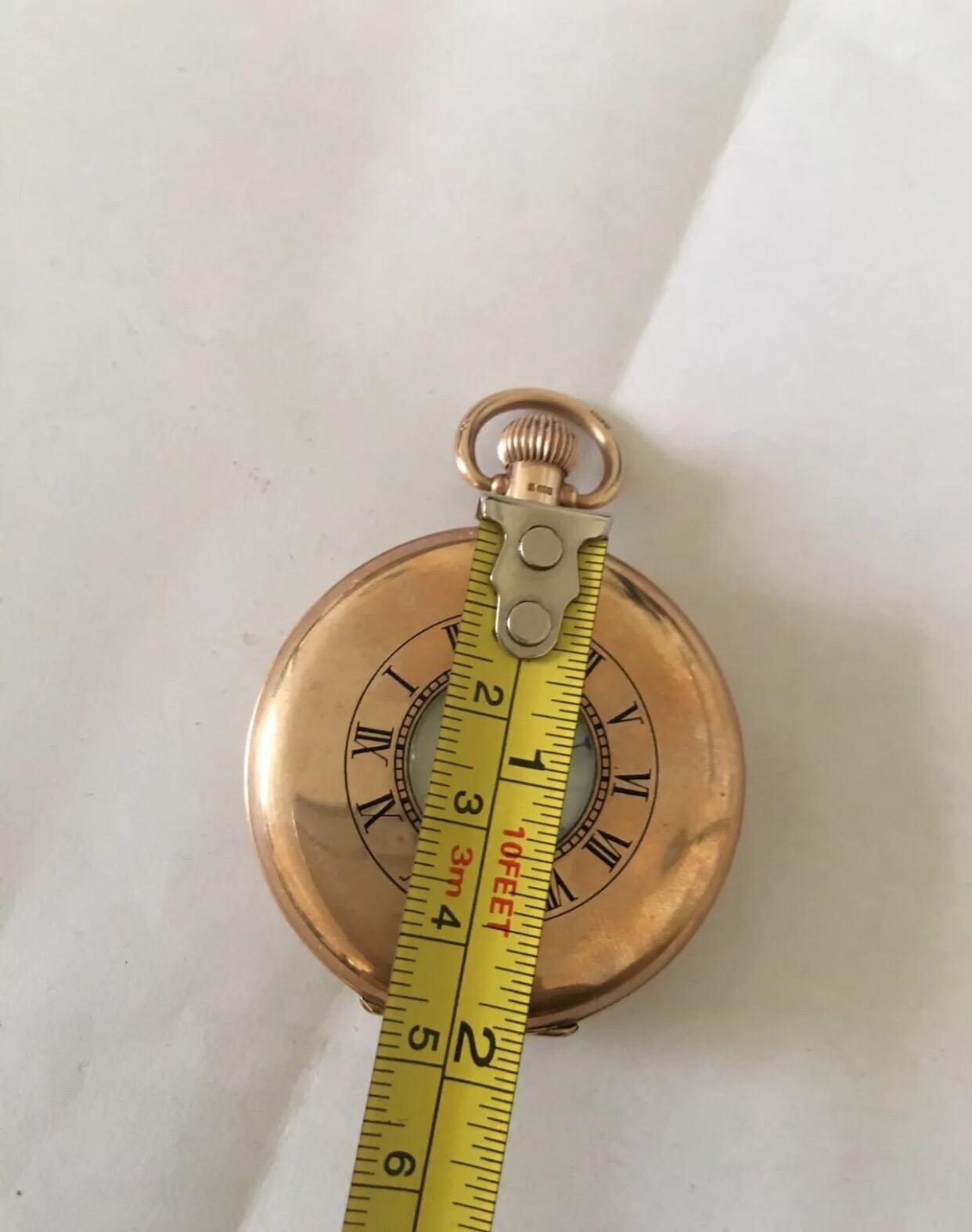 Antique 9 Karat Gold Keyless Half Hunter Dennison Case Pocket Watch For Sale 2