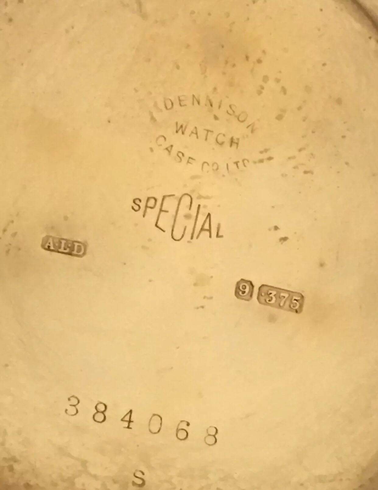 Antique 9 Karat Gold Keyless Half Hunter Dennison Case Pocket Watch For Sale 3