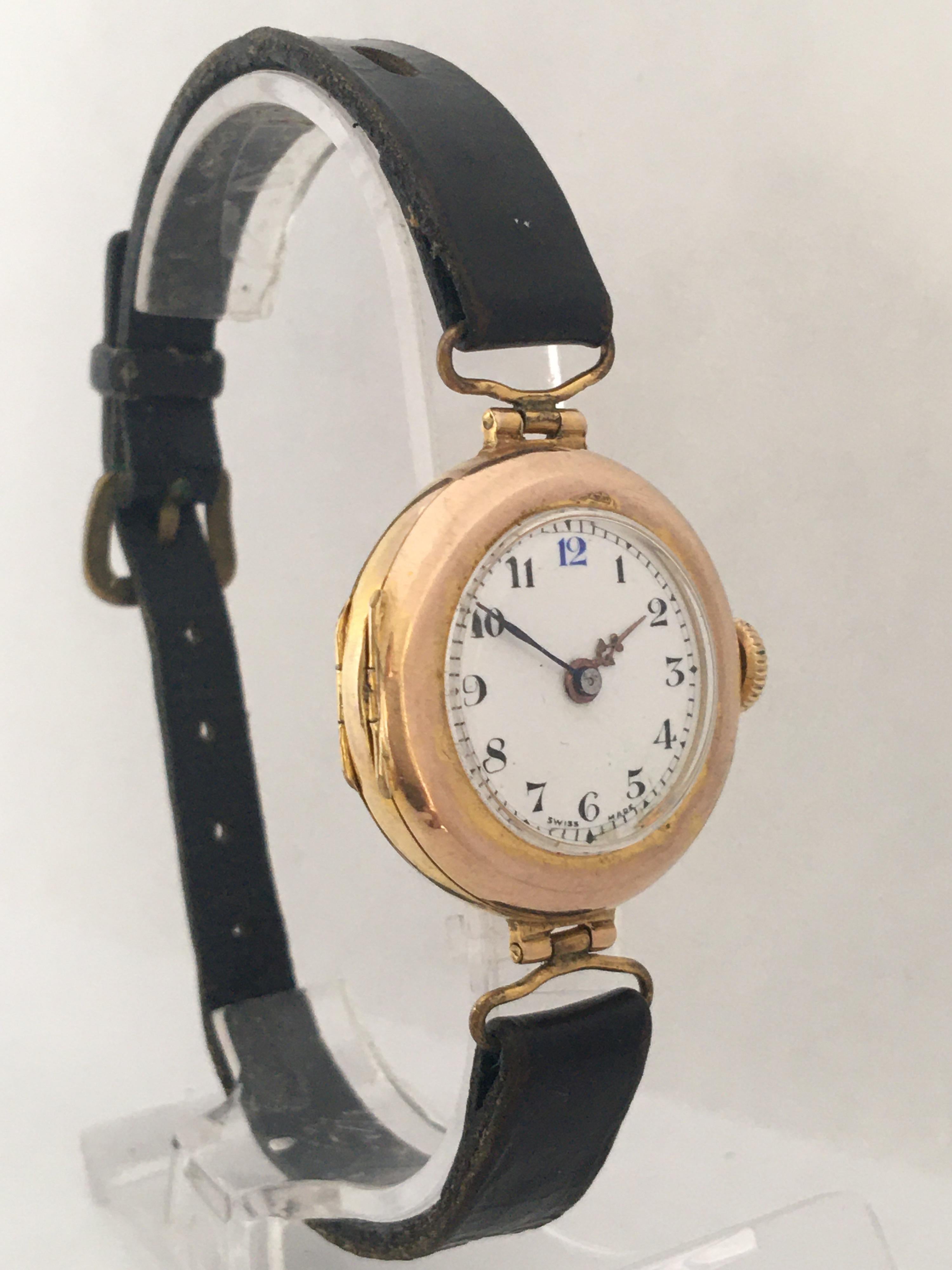 Antique 9 Karat Gold Ladies Mechanical Trench Watch In Good Condition In Carlisle, GB