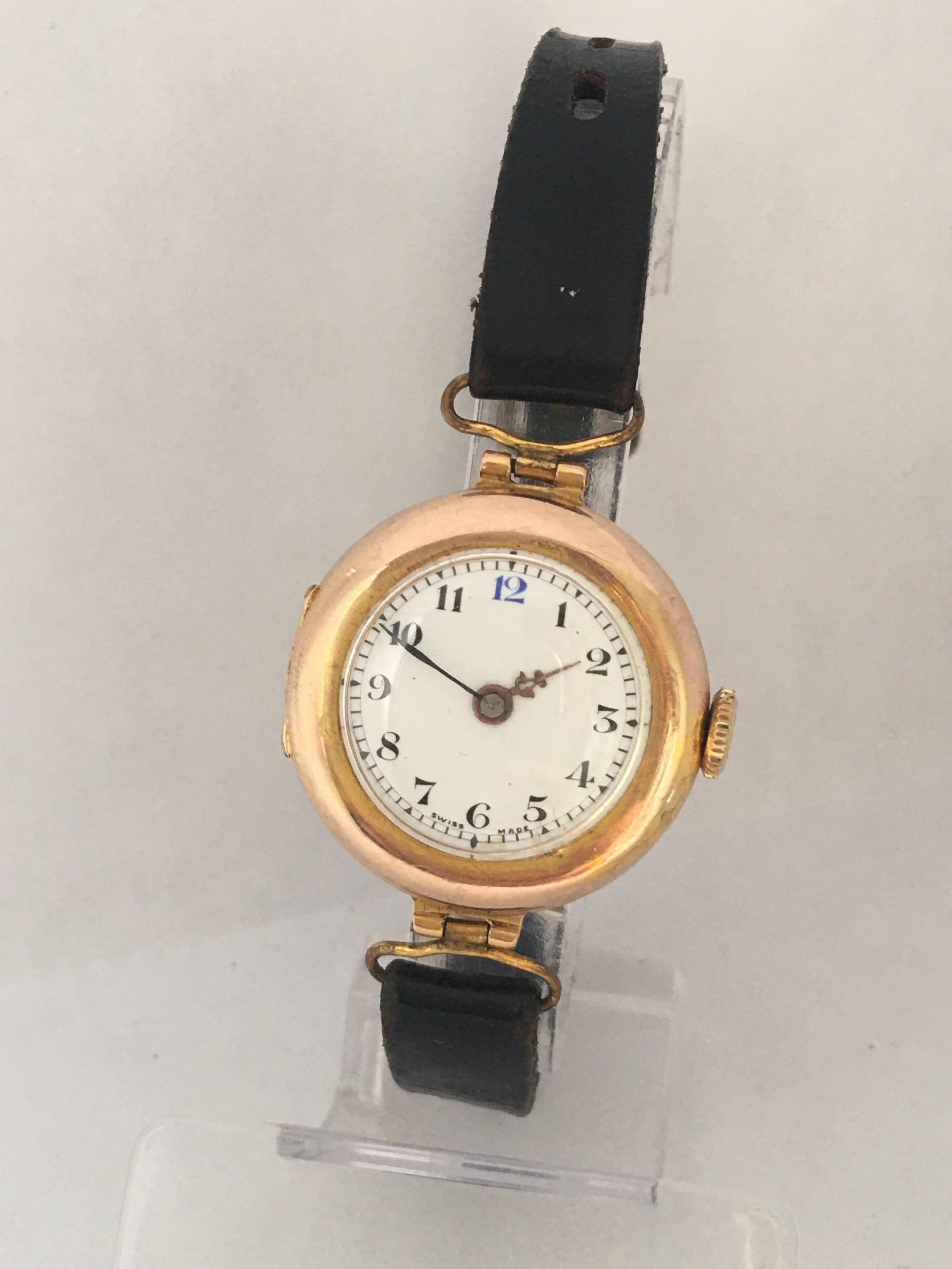 Antique 9 Karat Gold Ladies Mechanical Trench Watch 2