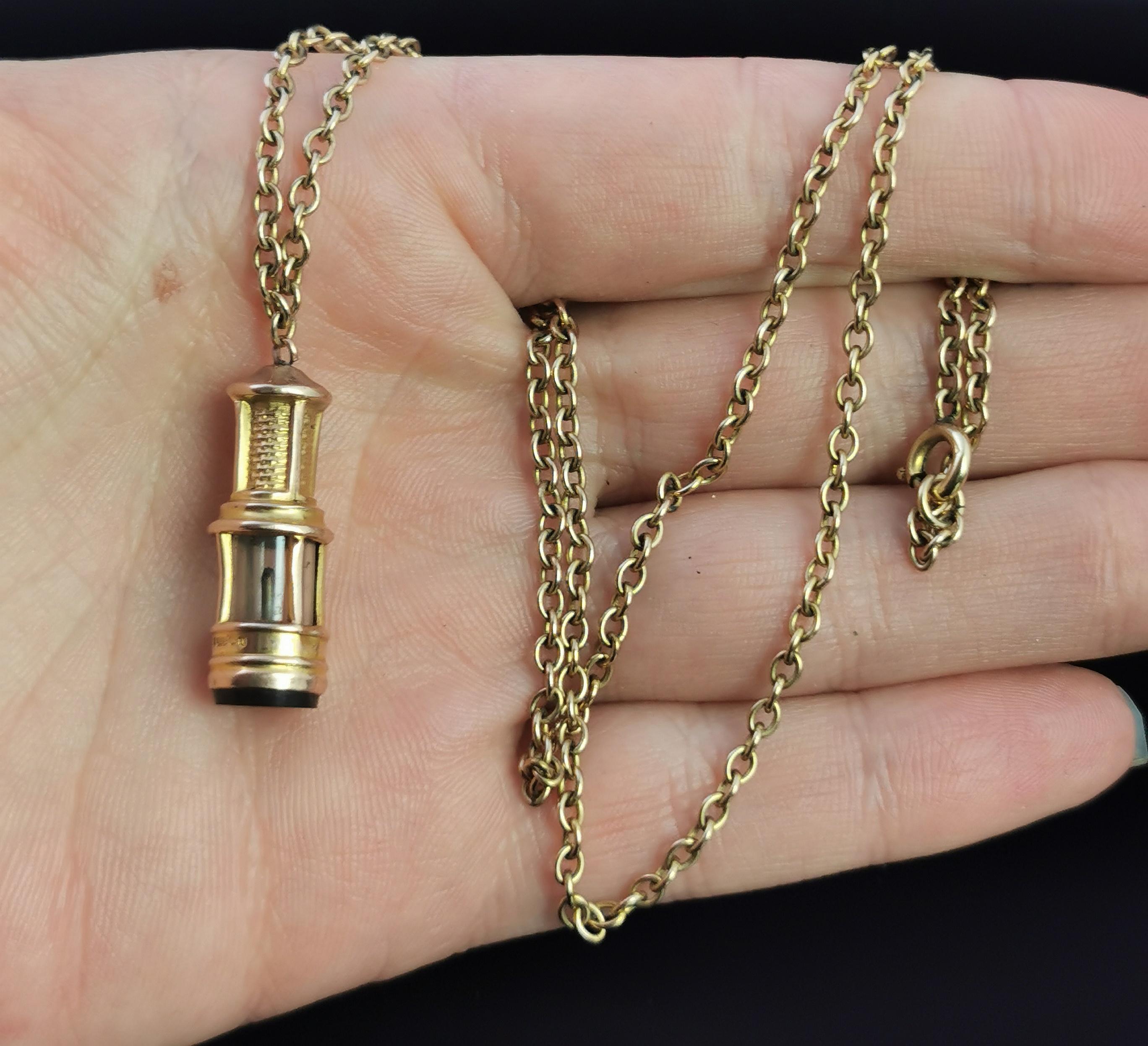 Antique 9 Karat Gold Miners Lamp Pendant, Seal, Gold Necklace 2