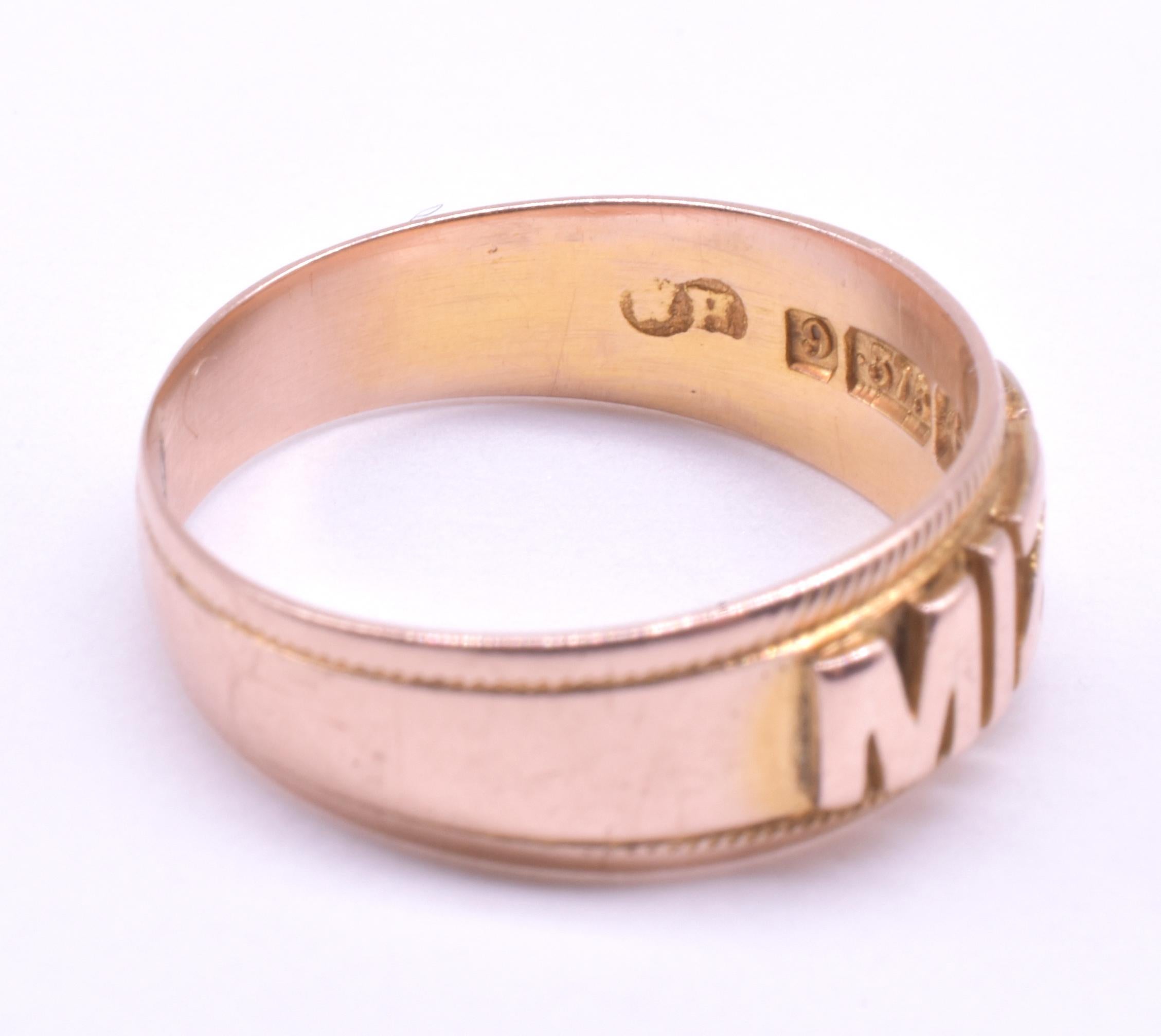 Antique 9 Karat Mizpah Ring HM Birmingham, 1905 In Good Condition In Baltimore, MD