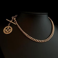 Antique 9 Karat Rose Gold Albert Chain, Masonic Fob