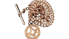 Used 9 Karat Rose Gold Albert Chain, Masonic Fob