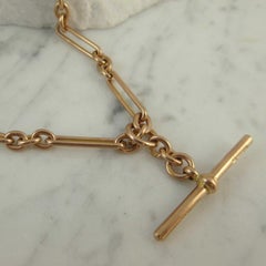 Antique 9 Karat Rose Gold Albert Watch Chain, Birmingham, 1912, T-Bar Pendant