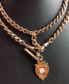 Antique 9 Karat Rose Gold Fancy Link Albert Chain, Double Watch Chain Necklace