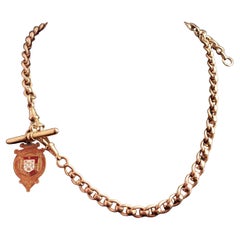 Antique 9 Karat Rose Gold Fancy Link Albert Chain, Double Watch Chain Necklace