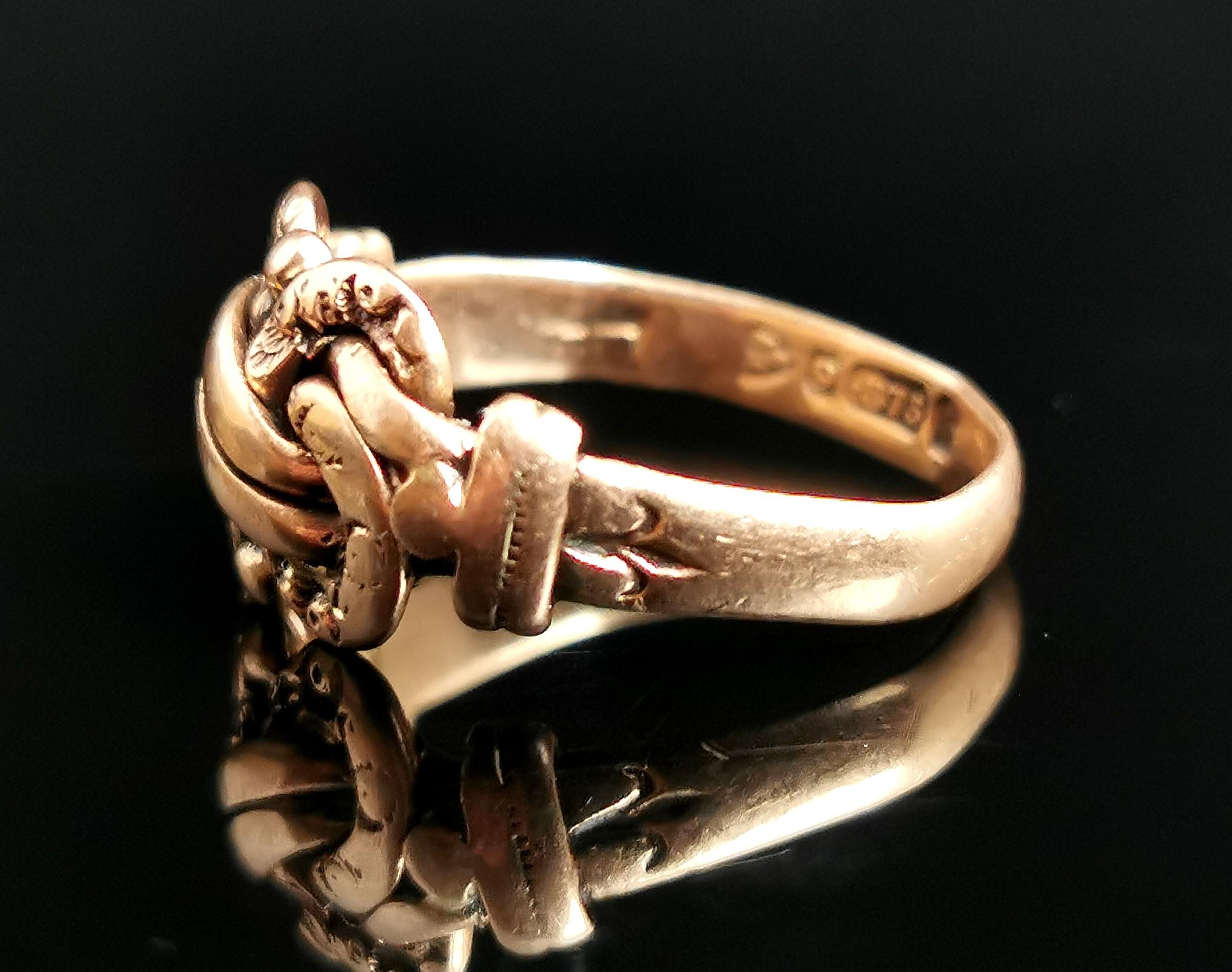 Women's or Men's Antique 9 Karat Rose Gold Lovers Knot Ring