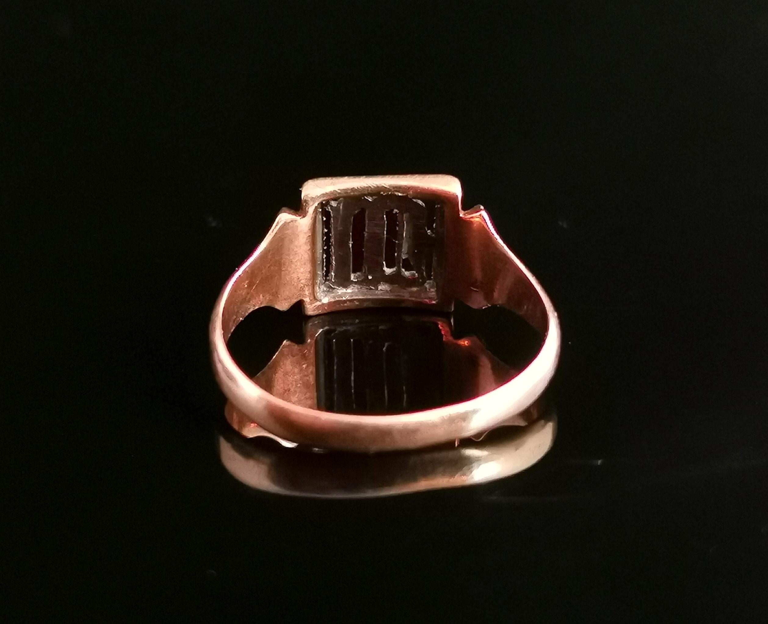 Antique 9 Karat Rose Gold Signet Ring, Initial M, Silver 4