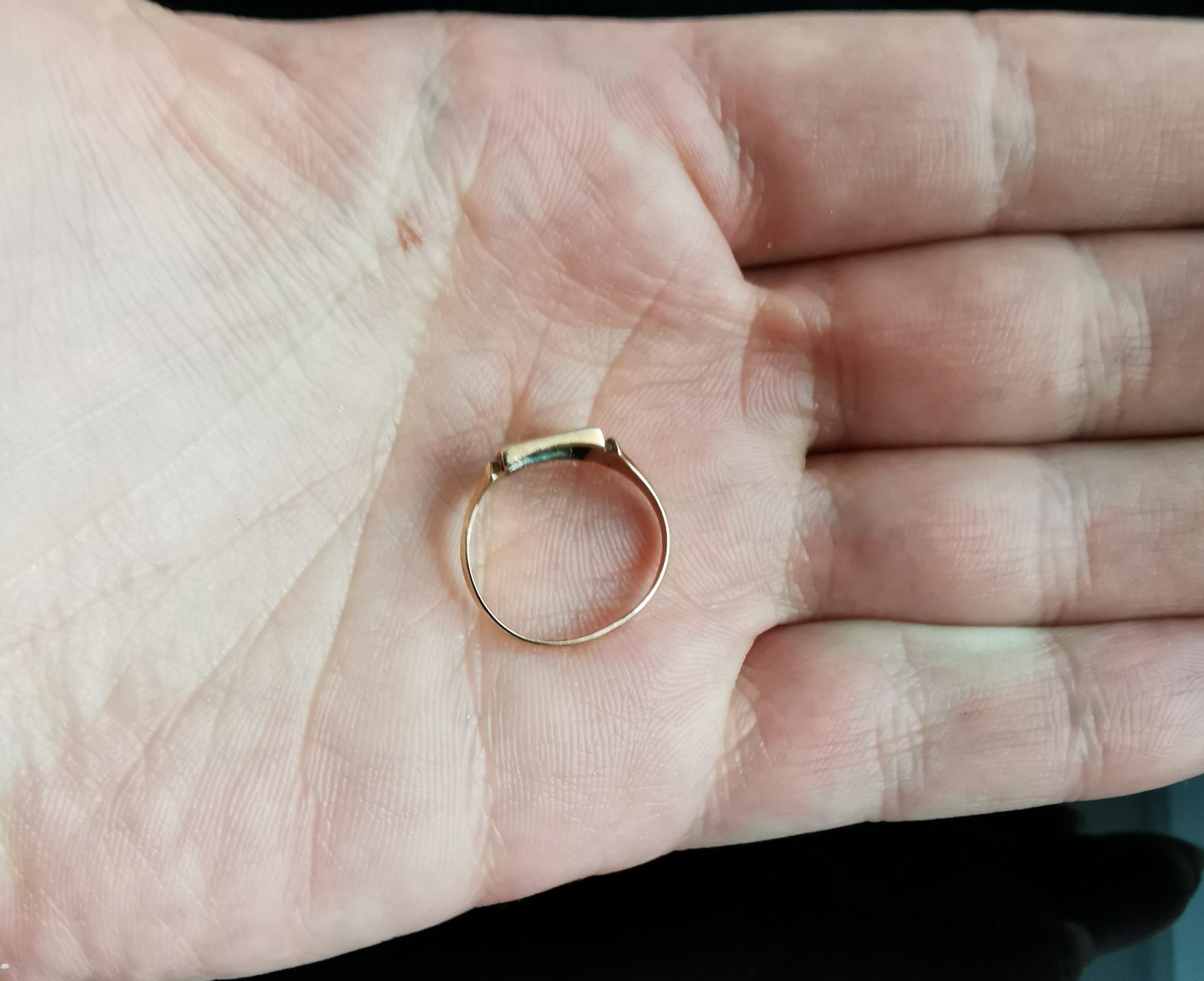 Antique 9 Karat Rose Gold Signet Ring, Initial M, Silver 1