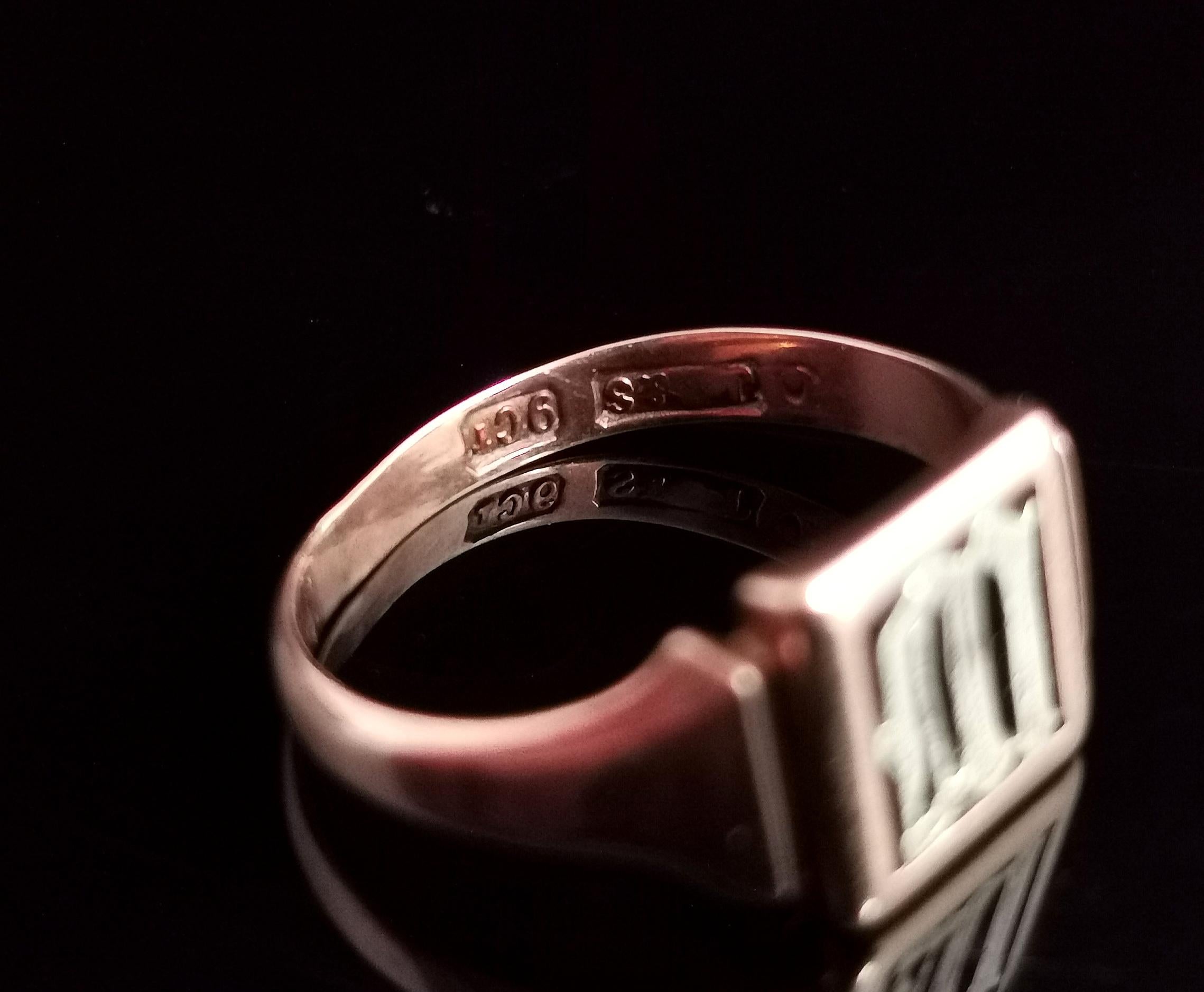 Antique 9 Karat Rose Gold Signet Ring, Initial M, Silver 2