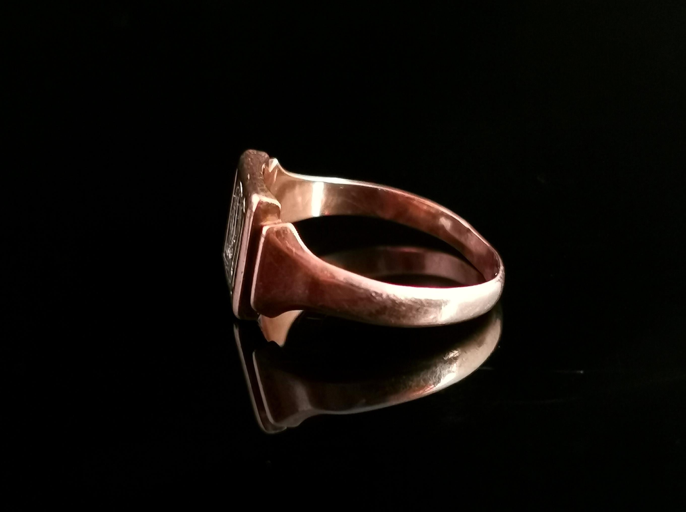 Antique 9 Karat Rose Gold Signet Ring, Initial M, Silver 3