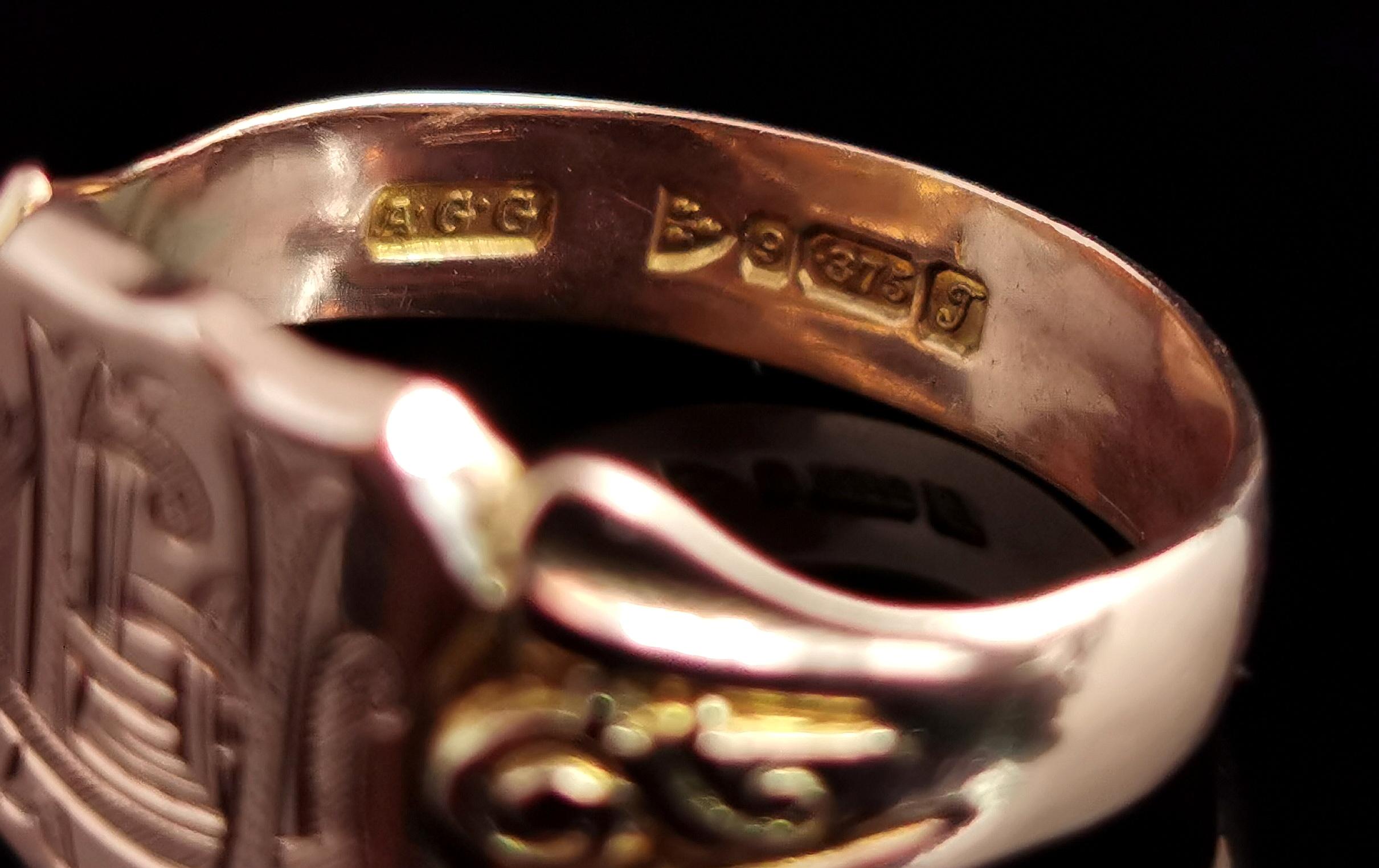 Antique 9 Karat Rose Gold Signet Ring, Monogrammed 2