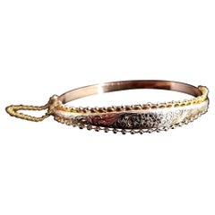 Antique 9 Karat Yellow Gold Bangle, Edwardian, Floral Engraved