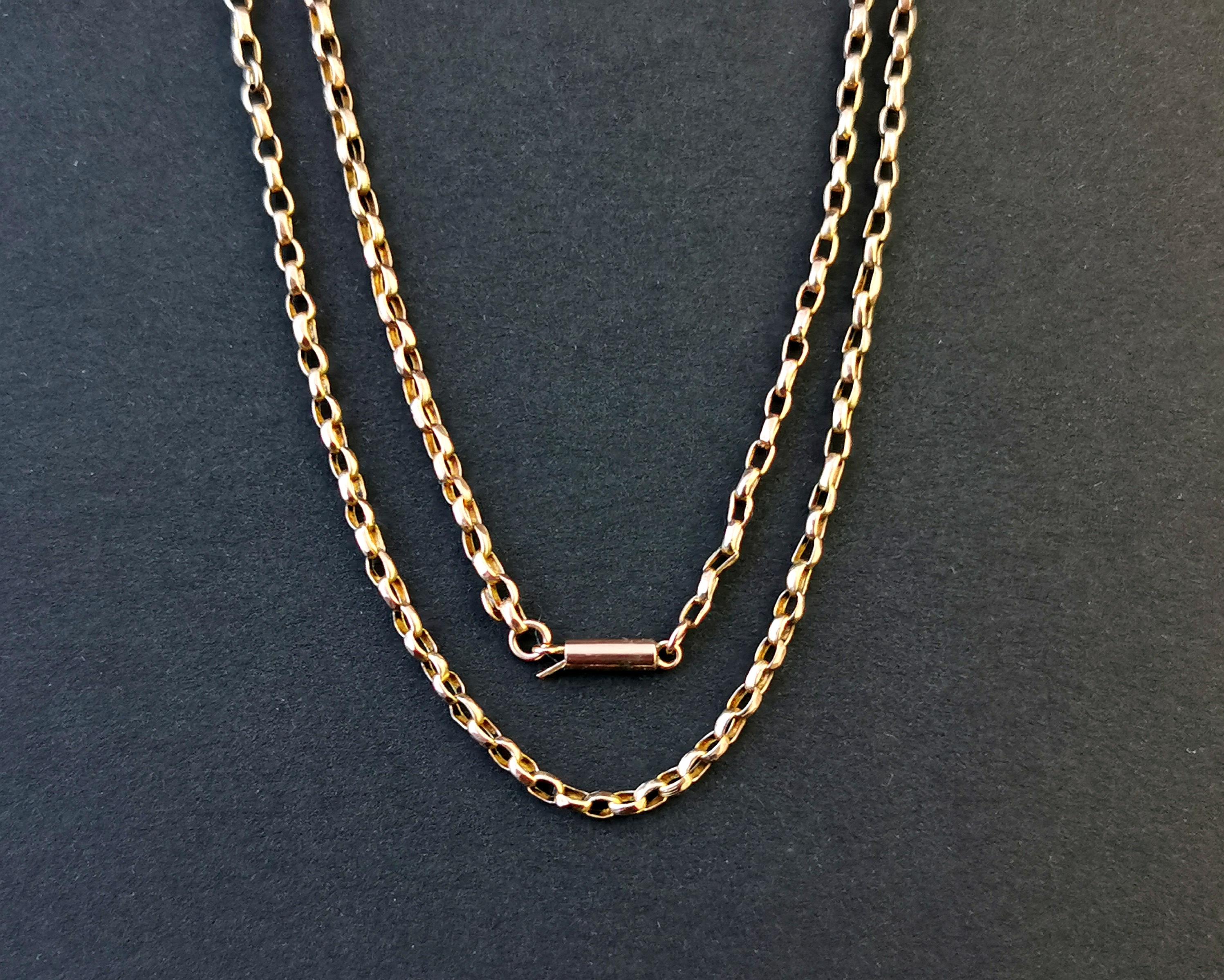 Antique 9 Karat Yellow Gold Belcher Link Chain Necklace, Edwardian  In Fair Condition In NEWARK, GB