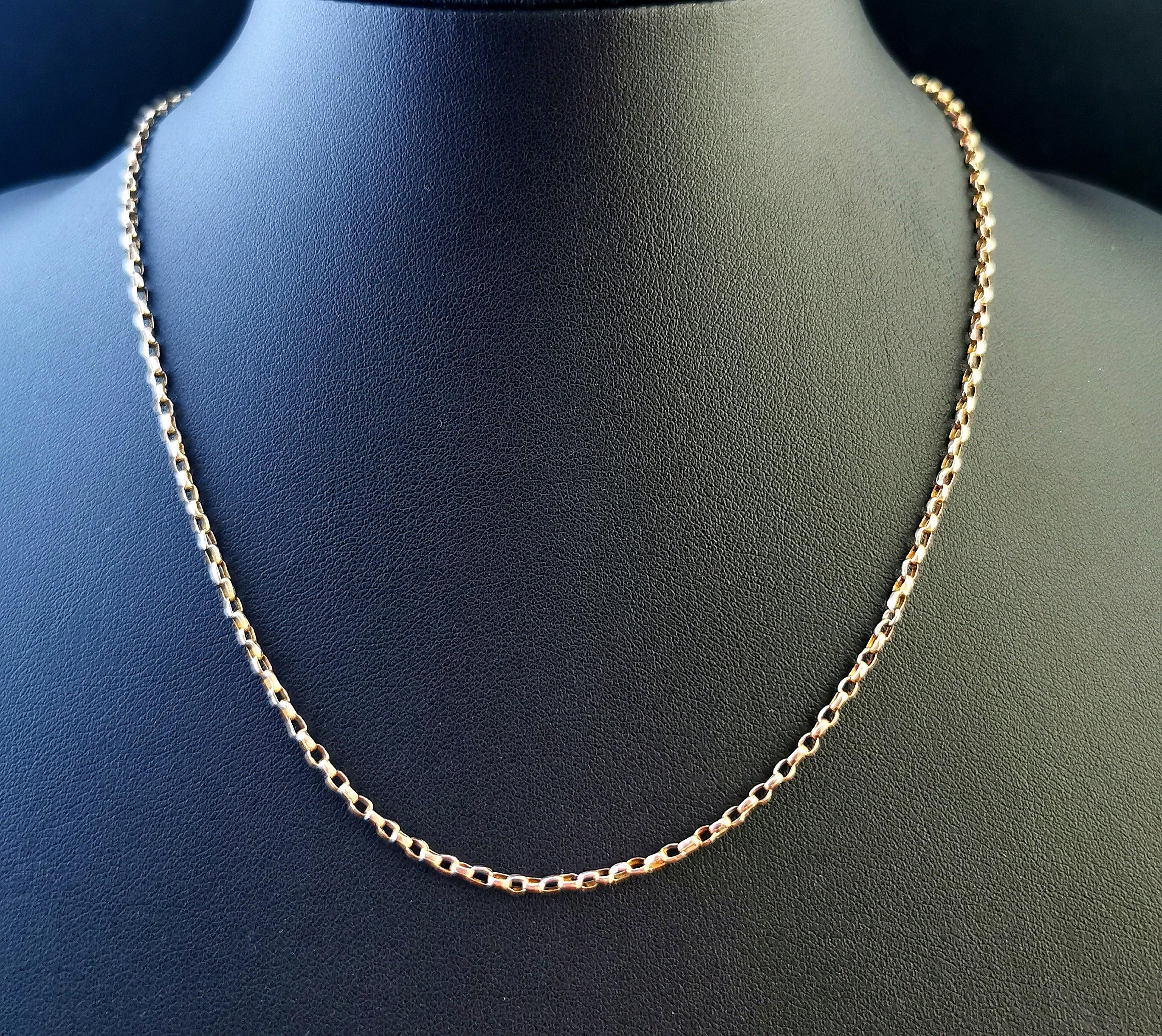Women's Antique 9 Karat Yellow Gold Belcher Link Chain Necklace, Edwardian 