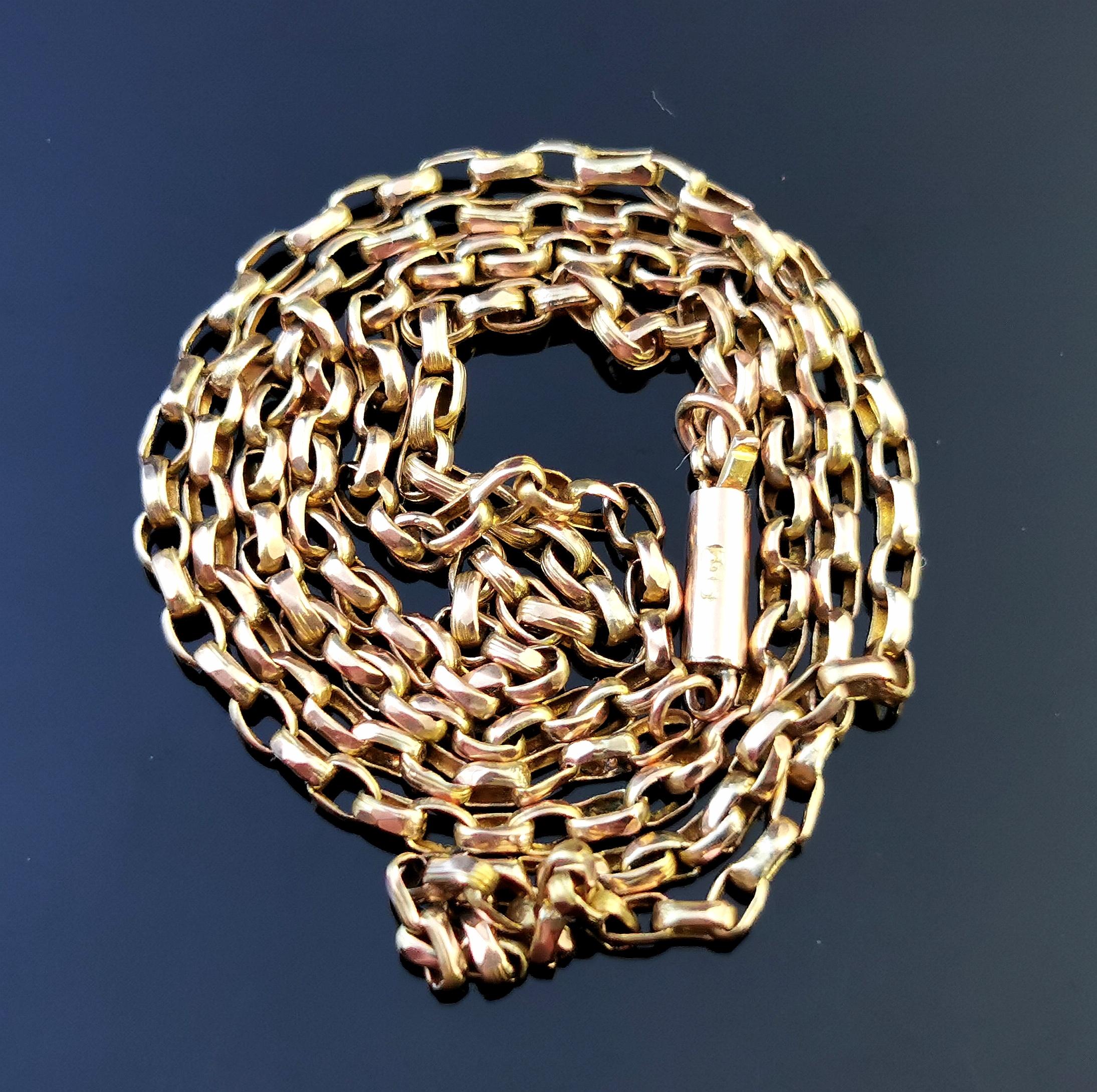 Antique 9 Karat Yellow Gold Belcher Link Chain Necklace, Edwardian  4