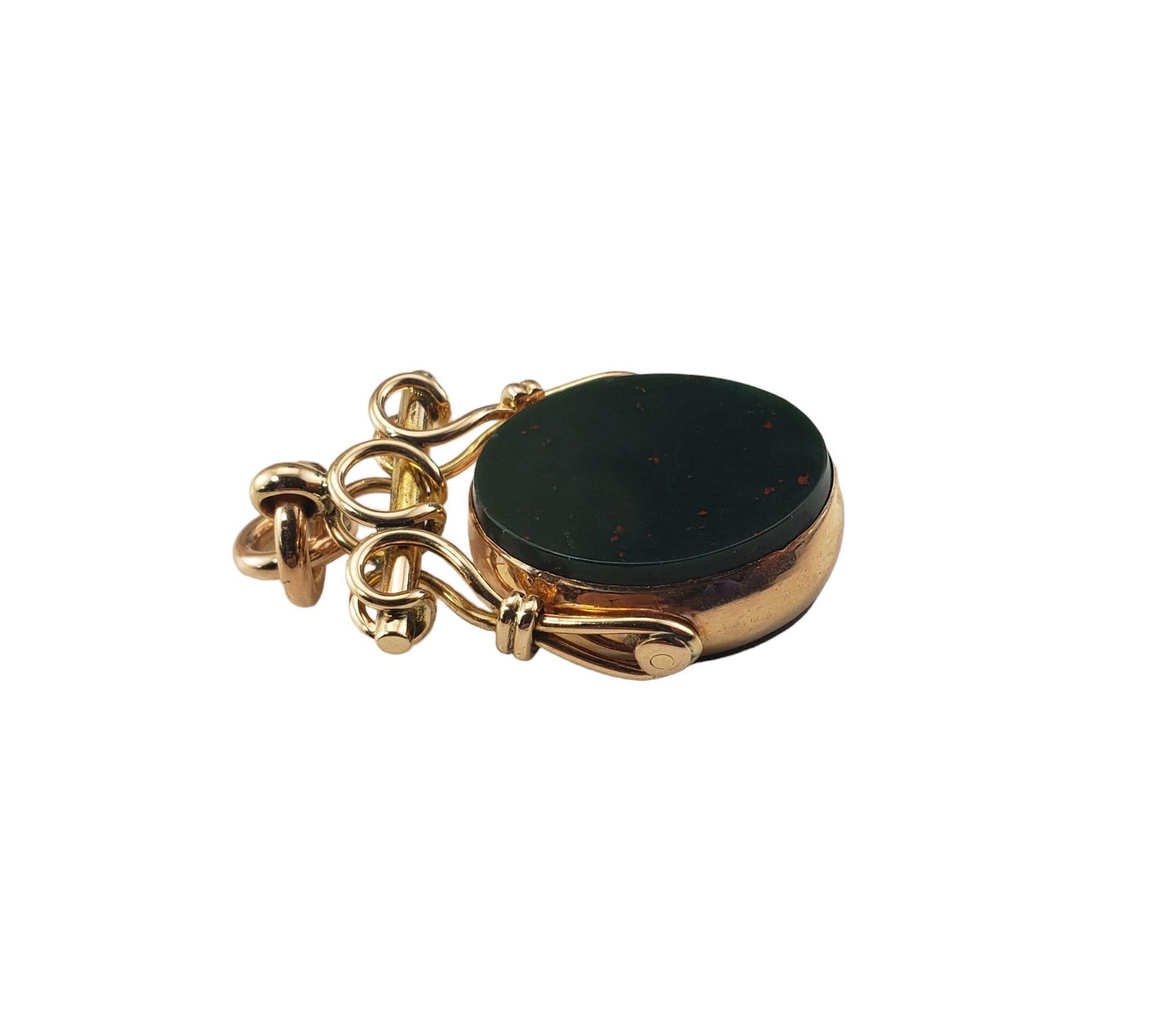 Oval Cut Antique 9 Karat Yellow Gold Carnelian and Bloodstone Spinner Fob #15236 For Sale