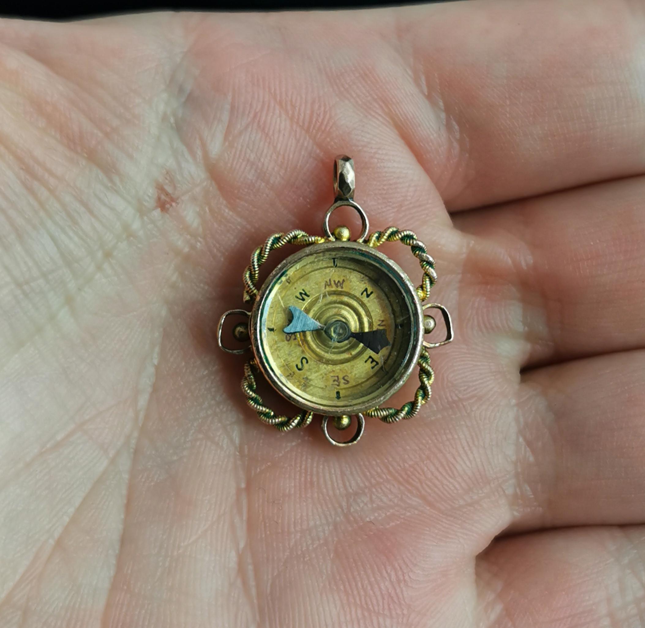 Antique 9 Karat Yellow Gold Compass Pendant, Carnelian Seal Fob 4