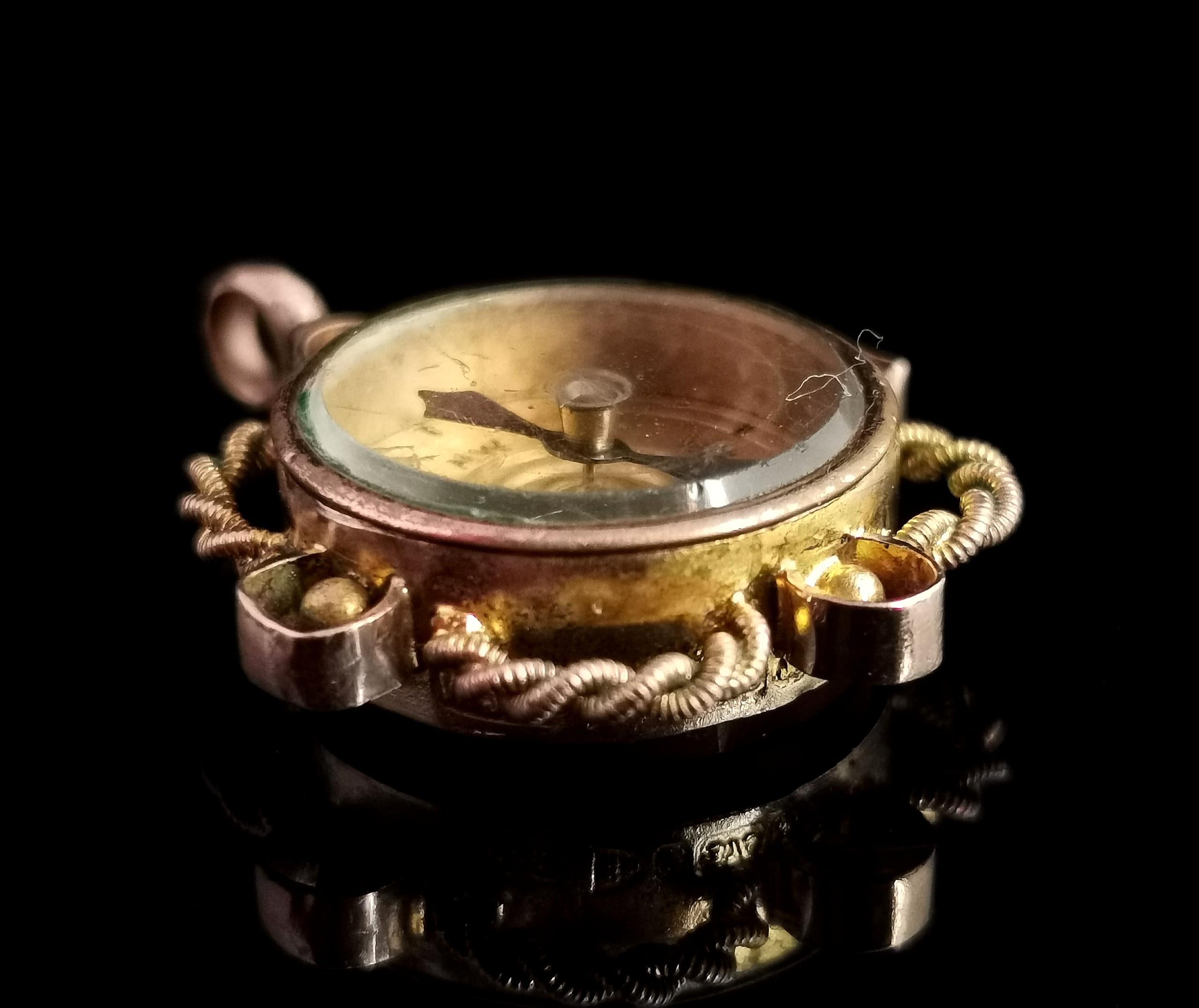 Antique 9 Karat Yellow Gold Compass Pendant, Carnelian Seal Fob 7