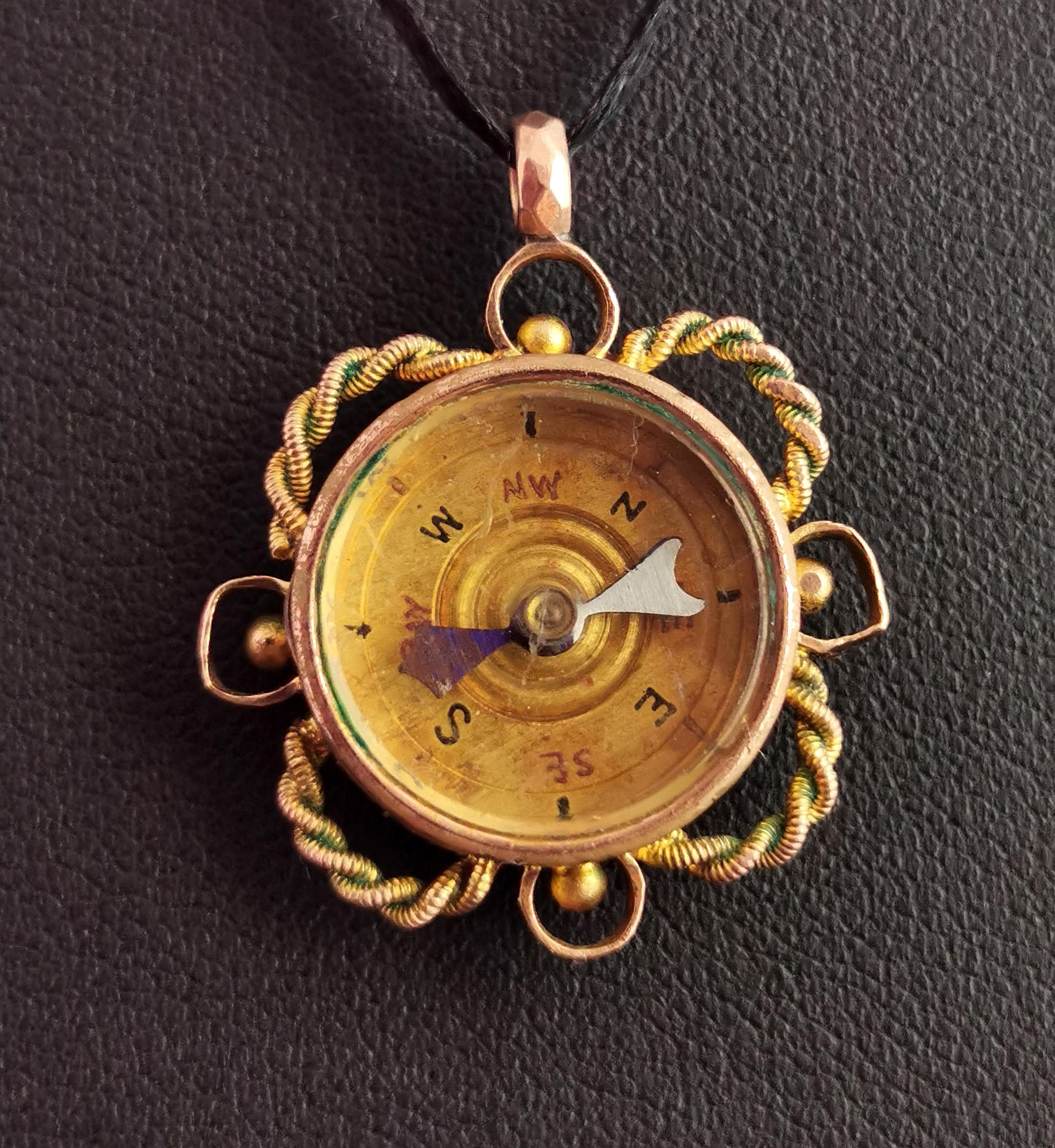 Edwardian Antique 9 Karat Yellow Gold Compass Pendant, Carnelian Seal Fob
