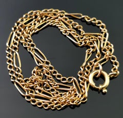 Antique 9 Karat Yellow Gold Fancy Link Figaro Chain Necklace