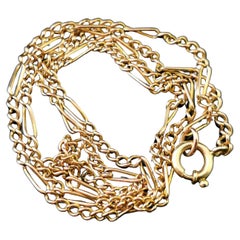 Antique 9 Karat Yellow Gold Fancy Link Figaro Chain Necklace