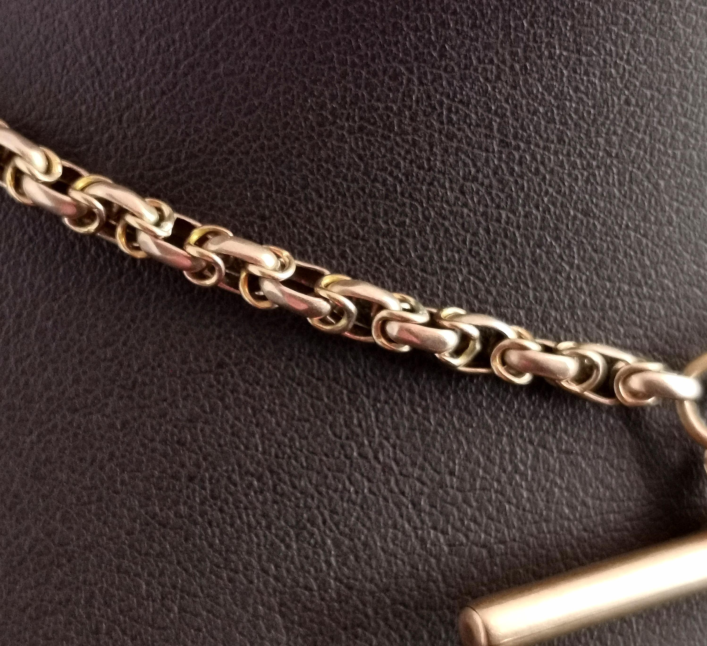 Antique 9 Karat Yellow Gold Fancy Link Watch Chain, Albert Chain 5