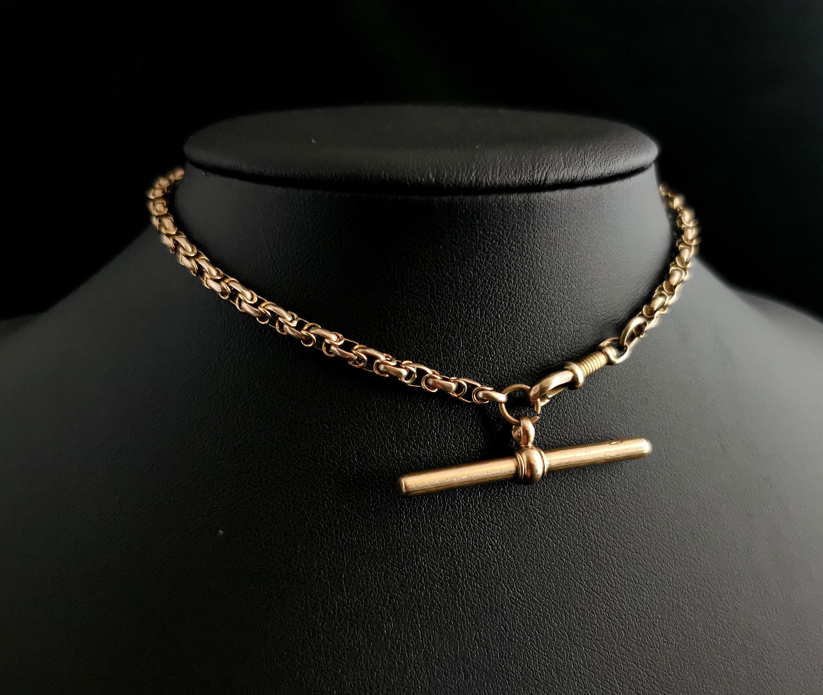 Edwardian Antique 9 Karat Yellow Gold Fancy Link Watch Chain, Albert Chain