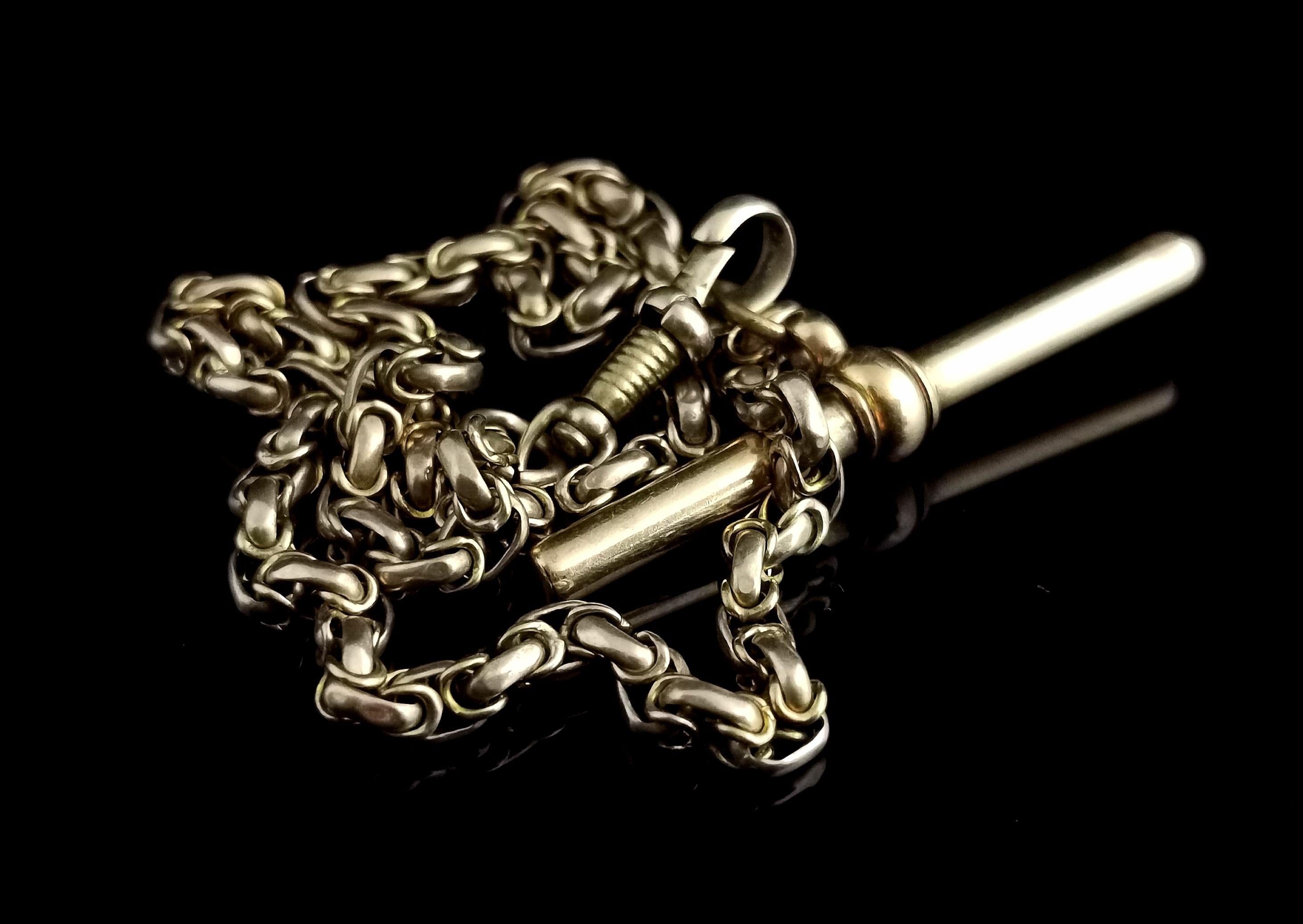 Antique 9 Karat Yellow Gold Fancy Link Watch Chain, Albert Chain In Fair Condition In NEWARK, GB